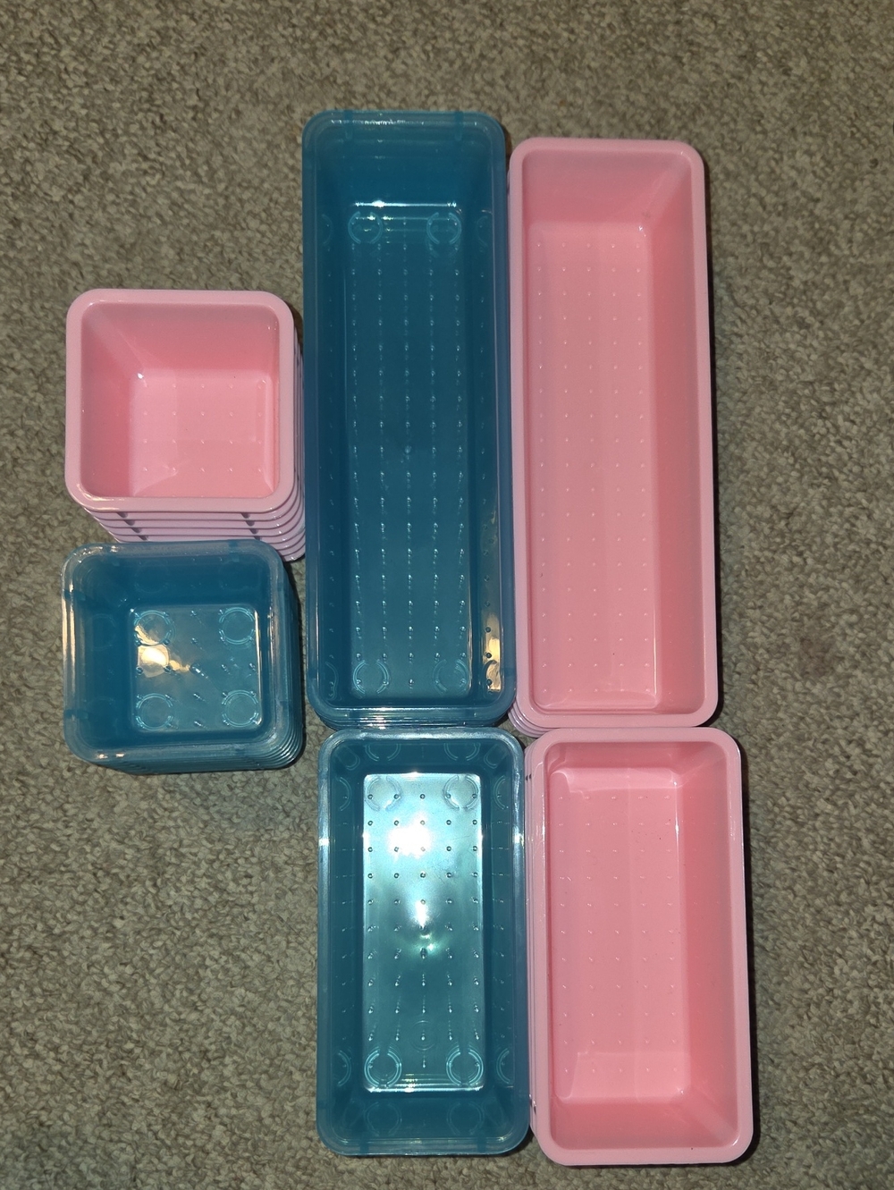 Stackable Pink & Blue Plastic Storage Bins - Set of Small Organizers